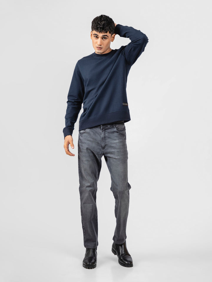 Brumano Ready To Wear Solids Cotton 1 Piece Men Navy Blue Long Sleeve Crewneck Sweatshirt 0-45-023-4007 - Winter Collection