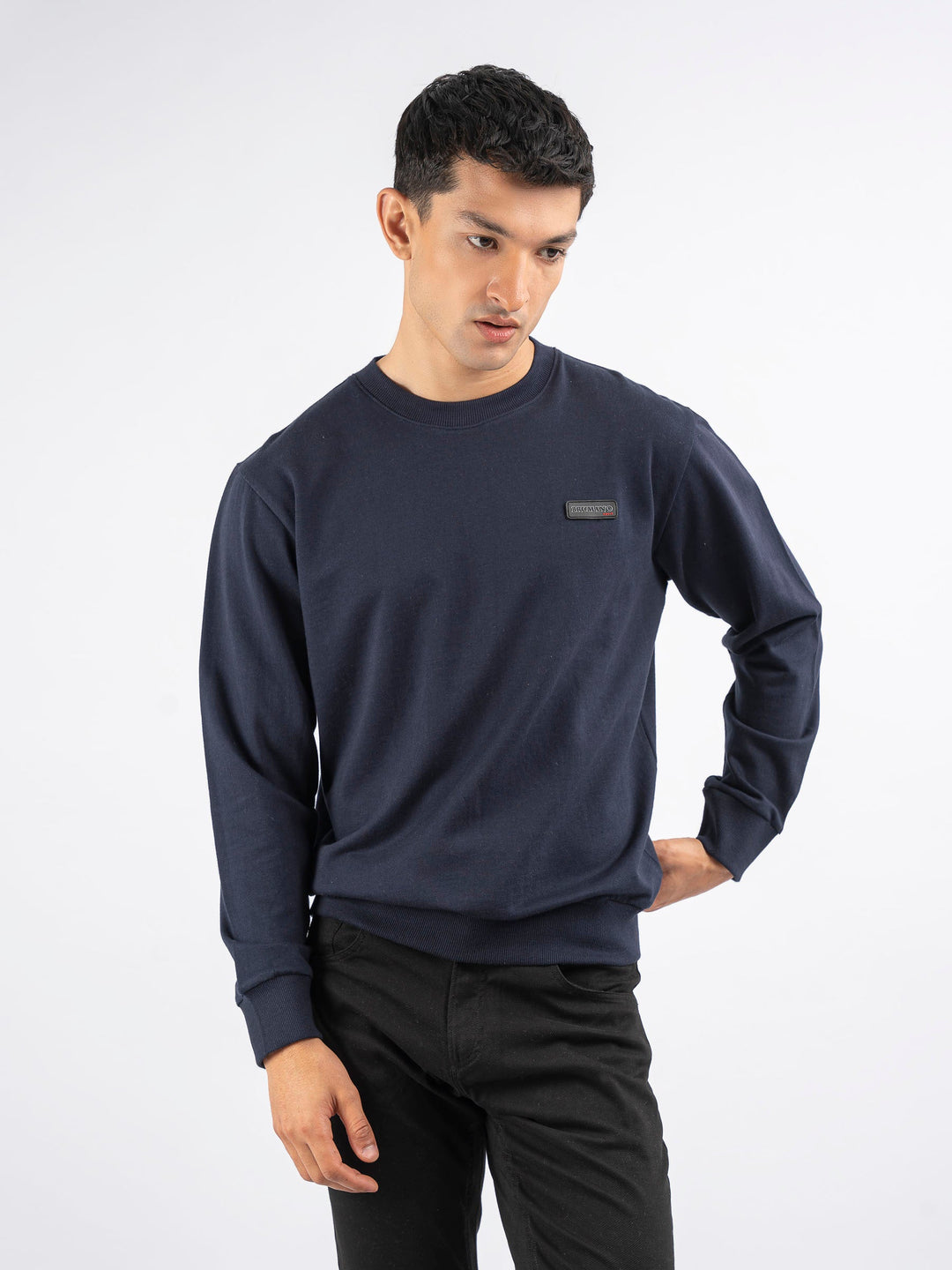 Brumano Ready To Wear Solids Cotton 1 Piece Men Navy Blue Long Sleeve Crew neck Sweatshirt 0-45-024-4280 - Winter Collection