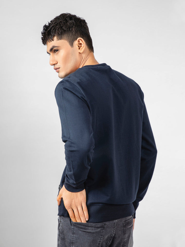 Brumano Ready To Wear Solids Cotton 1 Piece Men Navy Blue Long Sleeve Crewneck Sweatshirt 0-45-023-4007 - Winter Collection