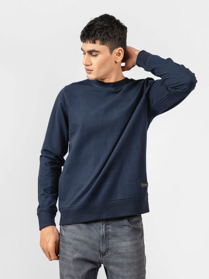 Brumano Ready To Wear Solids Cotton 1 Piece Men Navy Blue Long Sleeve Crewneck Sweatshirt 0-45-023-4007 - Winter Collection