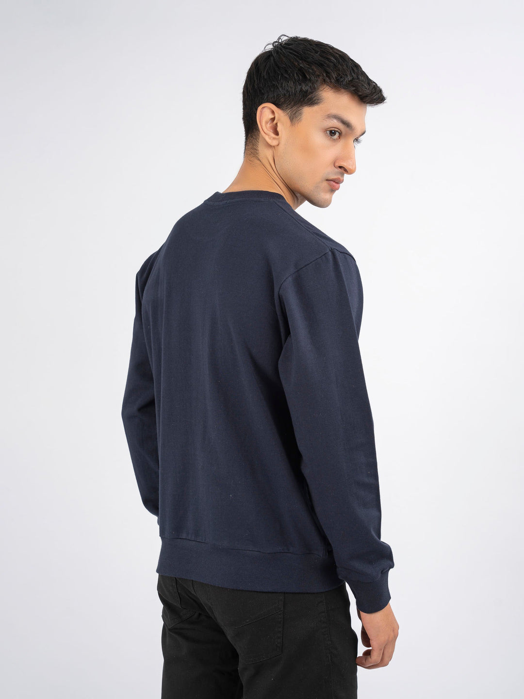 Brumano Ready To Wear Solids Cotton 1 Piece Men Navy Blue Long Sleeve Crew neck Sweatshirt 0-45-024-4280 - Winter Collection