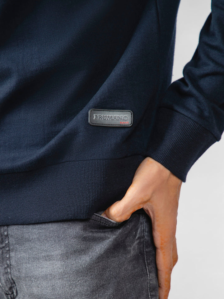 Brumano Ready To Wear Solids Cotton 1 Piece Men Navy Blue Long Sleeve Crewneck Sweatshirt 0-45-023-4007 - Winter Collection