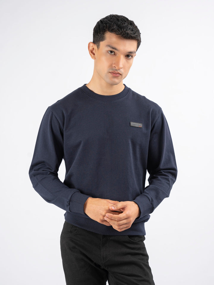 Brumano Ready To Wear Solids Cotton 1 Piece Men Navy Blue Long Sleeve Crew neck Sweatshirt 0-45-024-4280 - Winter Collection