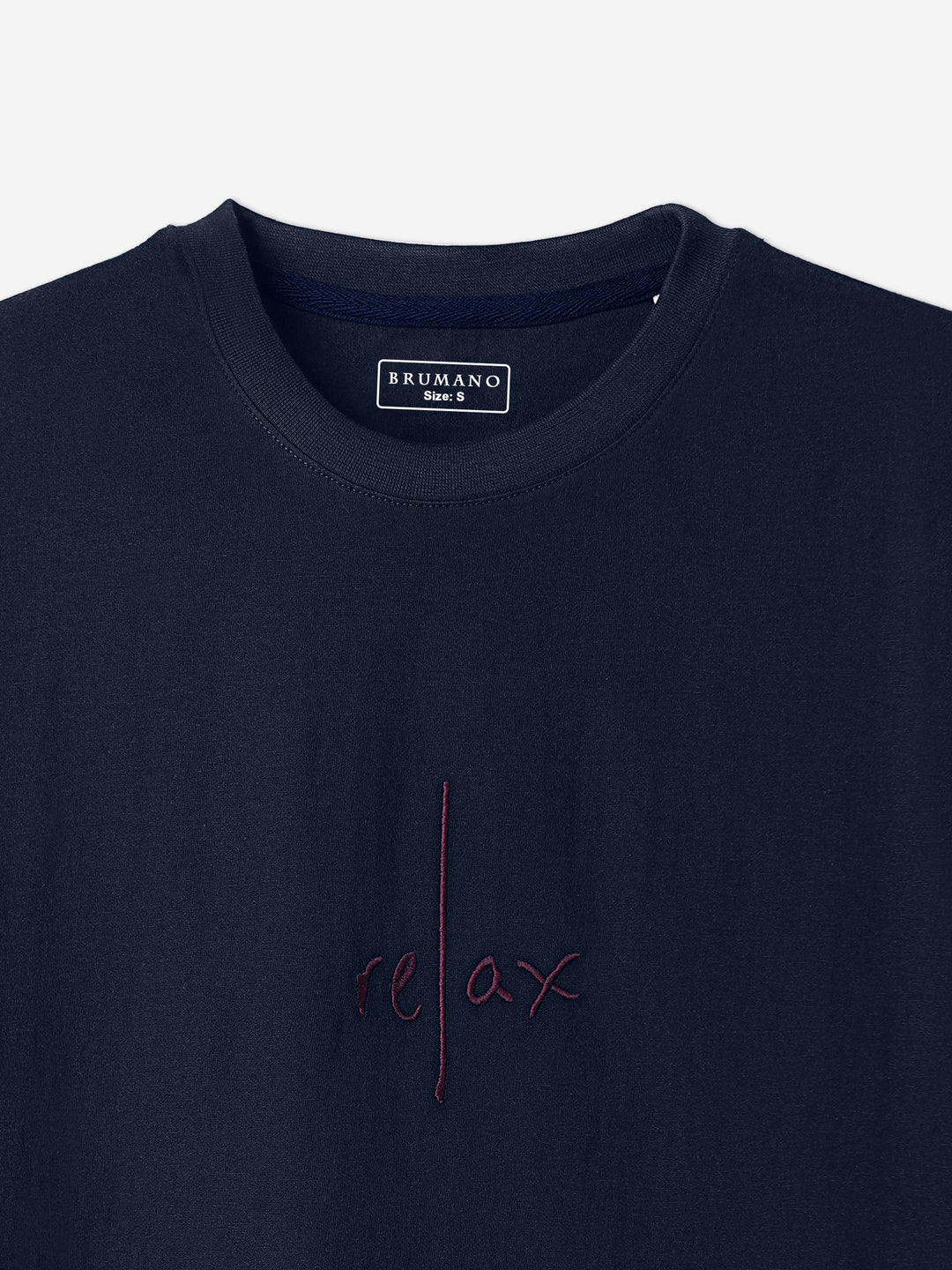 Brumano Cotton Printed Women - NavyBlue Oversized T-Shirt With Minimalist 'Relax' Embroidery - Women