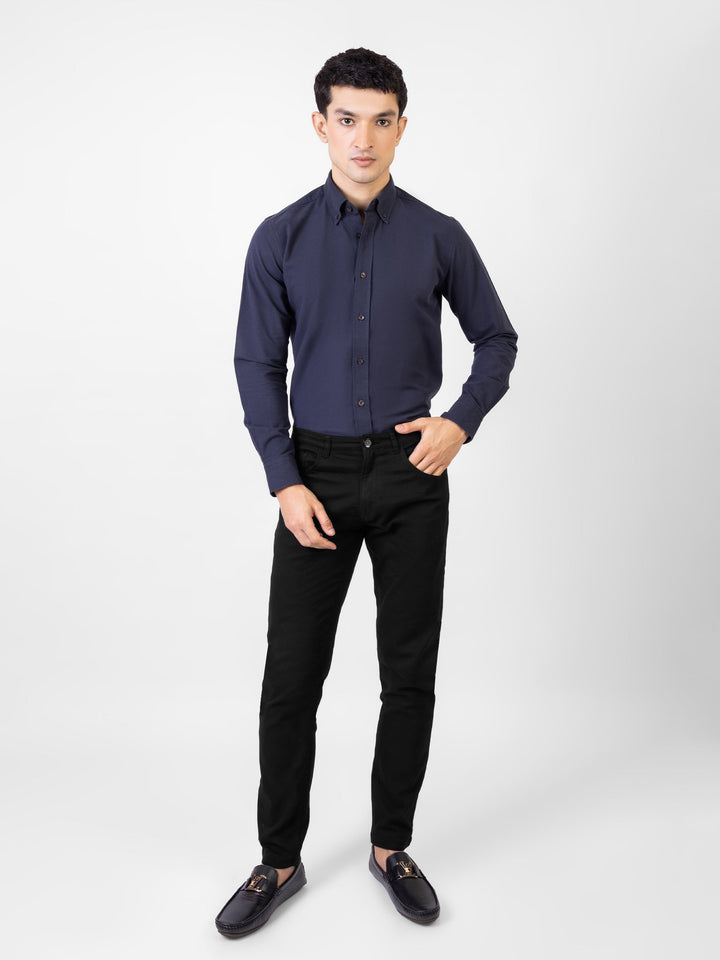 Brumano Ready To Wear Shirts Men 1 Piece Cotton Navy Blue Oxford Button Down Shirt 0-31-025-3344 - Summer Collection