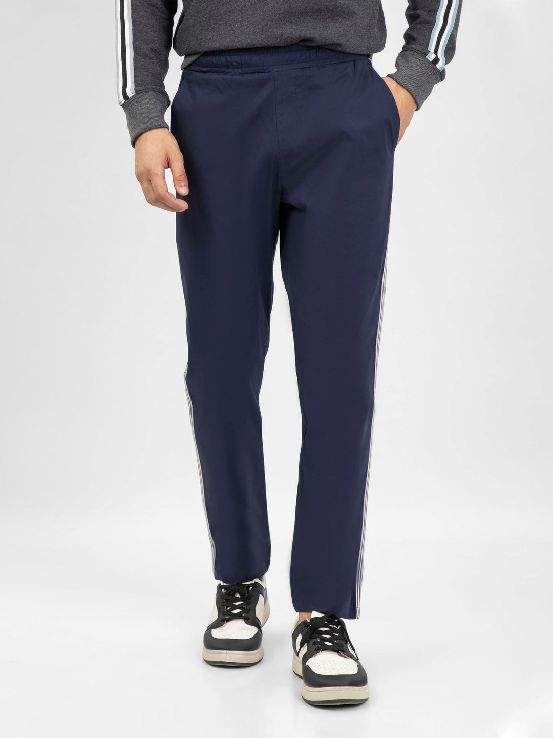 Brumano Mens Trouser RTW Solids Cotton Navy Blue With Contrasting Casual Collection