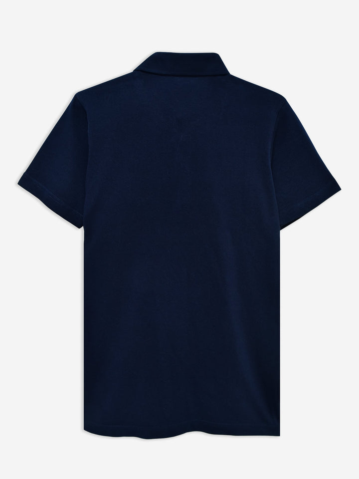 Brumano  Solids Cotton Polo Navy Blue Self Collar Polo With Contrasting Detailing