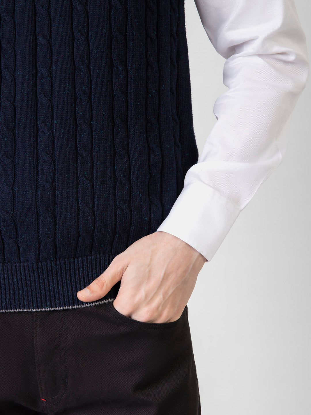 Brumano Ready to Wear Men Cotton Navy Blue Sleeveless Cable Knitted Sweater 0-22-024-3521-D-04 - Winter Collection