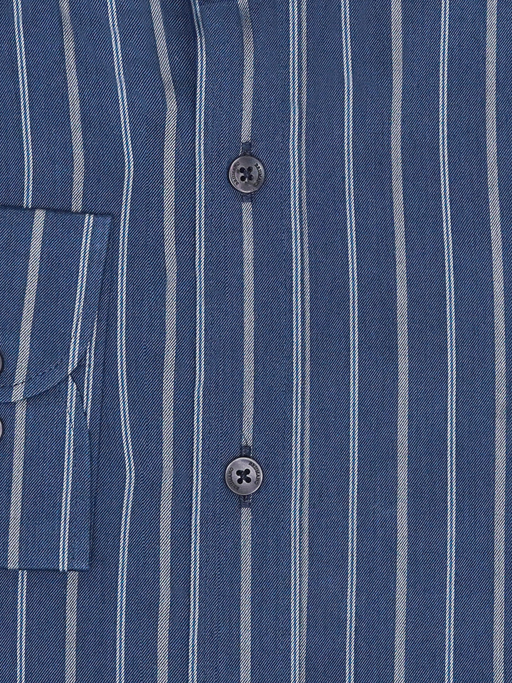 Brumano Ready To Wear Shirts Men 1 Piece Cotton Navy Blue Striped Button Down Shirt 0-32-024-2093 - Summer Collection