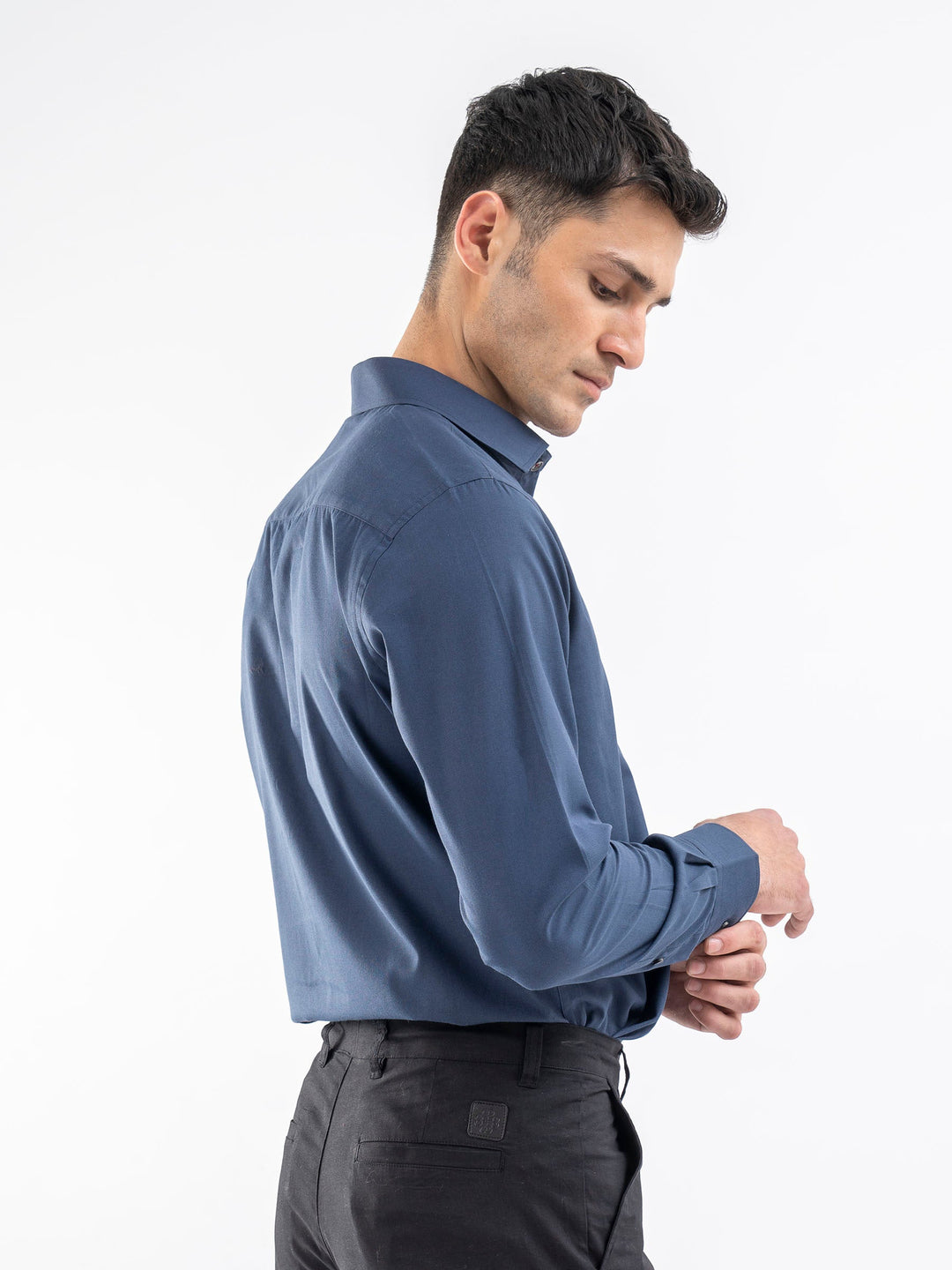 Brumano Ready To Wear Shirts Men 1 Piece Cotton Navy Blue Structured Formal Shirt With Inner Collar Detailing 0-31-025-4195 - Summer Collection