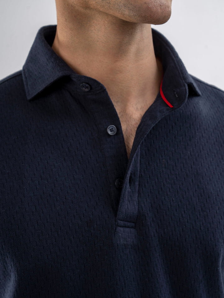 Brumano  Solids Cotton Polo Navy Blue Structured Polo With Cutaway Collar