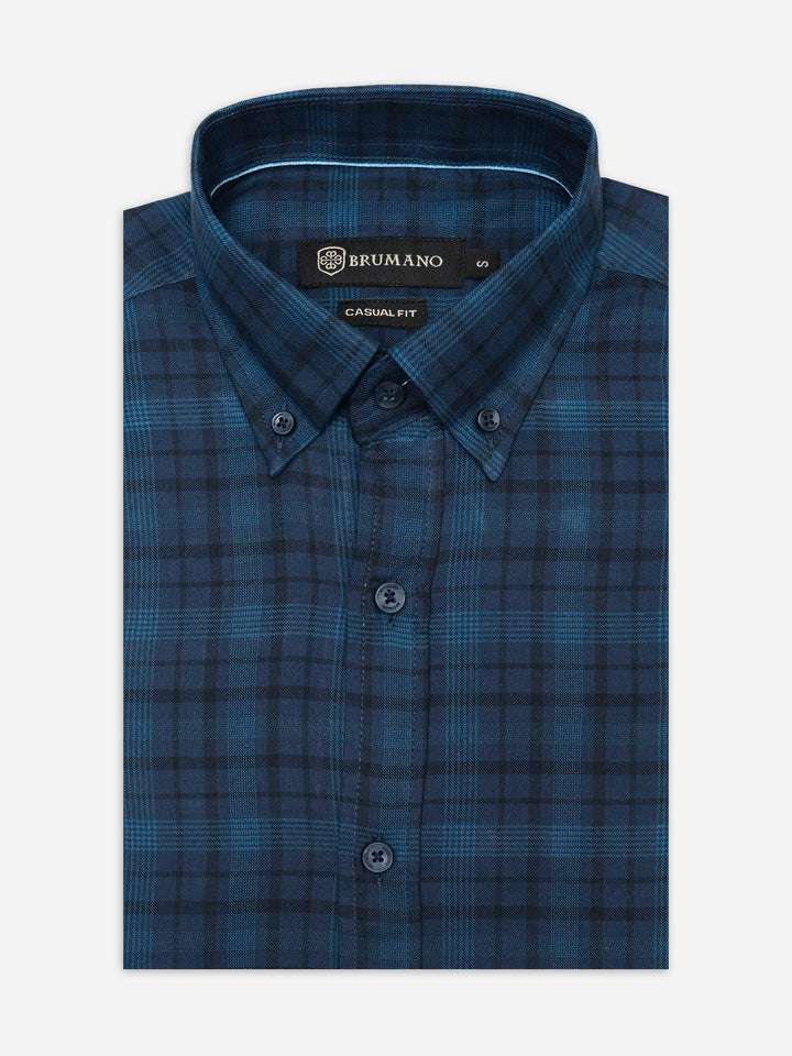 Brumano Ready To Wear Shirts Men 1 Piece Cotton Navy Blue Tartan Plaid Light Weight Checkered Shirt 0-31-025-4706 - Summer Collection