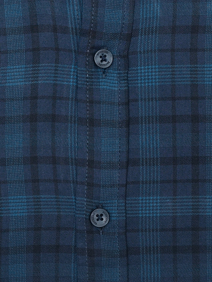 Brumano Ready To Wear Shirts Men 1 Piece Cotton Navy Blue Tartan Plaid Light Weight Checkered Shirt 0-31-025-4706 - Summer Collection