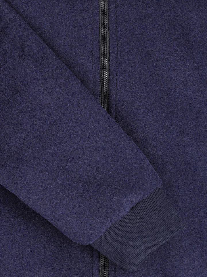 Brumano Pret Solids Polyester 1 Piece Navy Blue Wool Bomber Jacket - Limited Edition