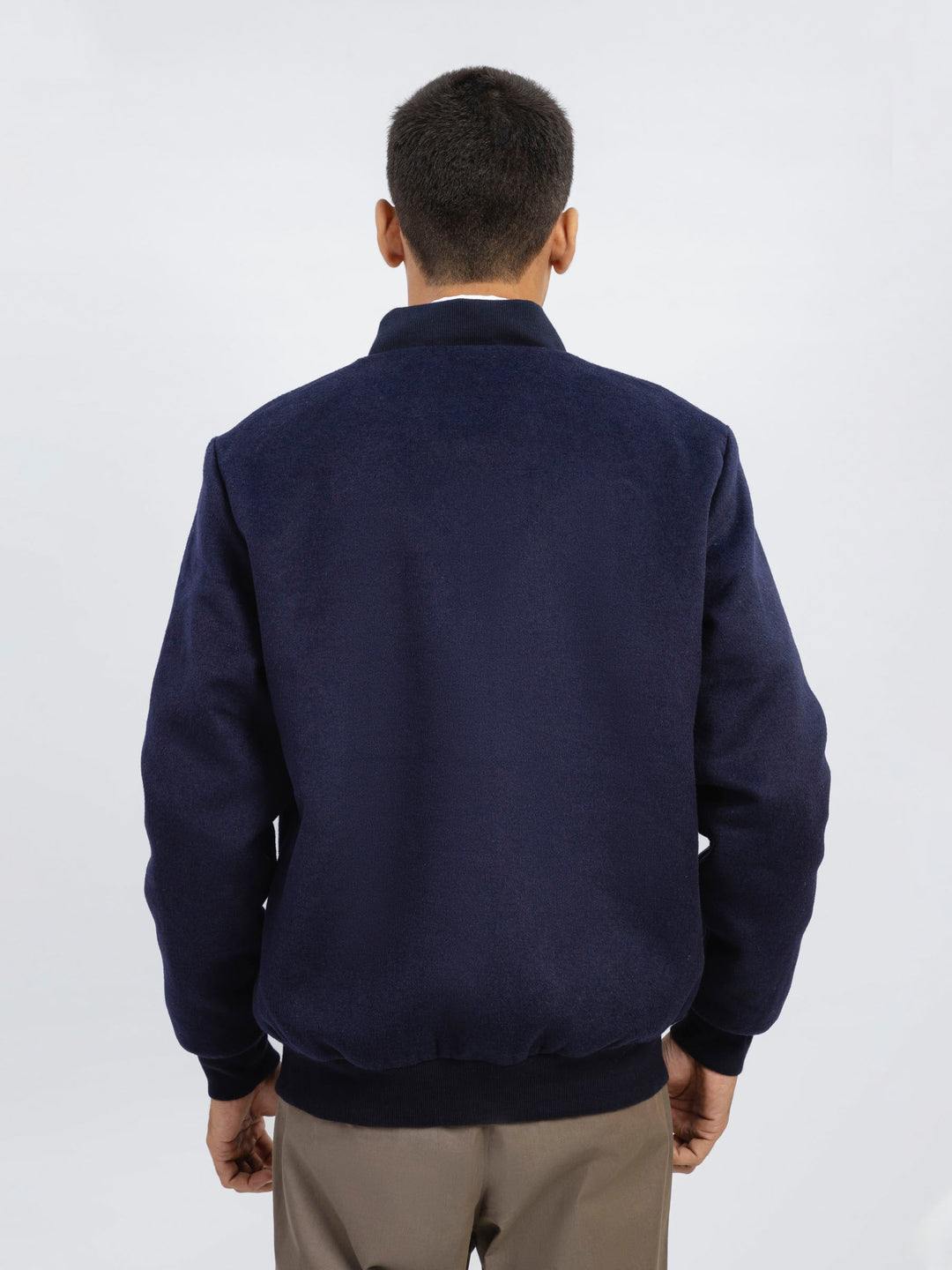 Brumano Pret Solids Polyester 1 Piece Navy Blue Wool Bomber Jacket - Limited Edition