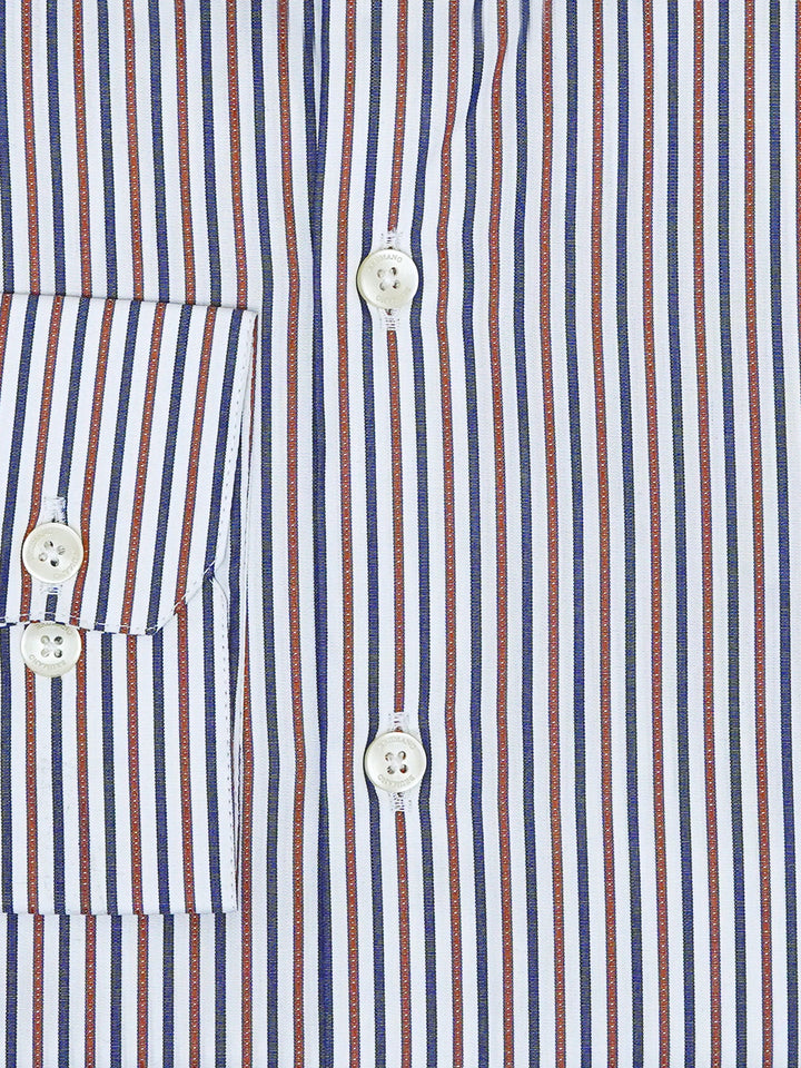Brumano Ready To Wear Shirts Men 1 Piece Cotton Navy Blue & Brown Striped Formal Shirt 0-32-024-3305 - Summer Collection