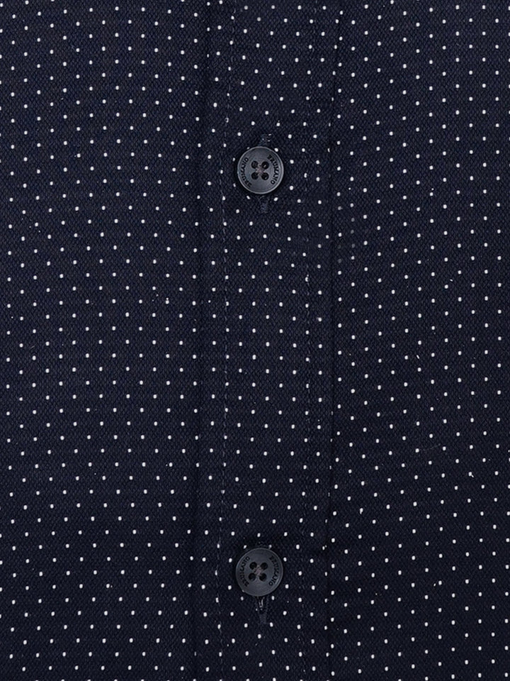 Brumano Ready To Wear Shirts Men 1 Piece Cotton Navy Blue & White Dobby Structured Shirt 0-31-025-4514 - Summer Collection