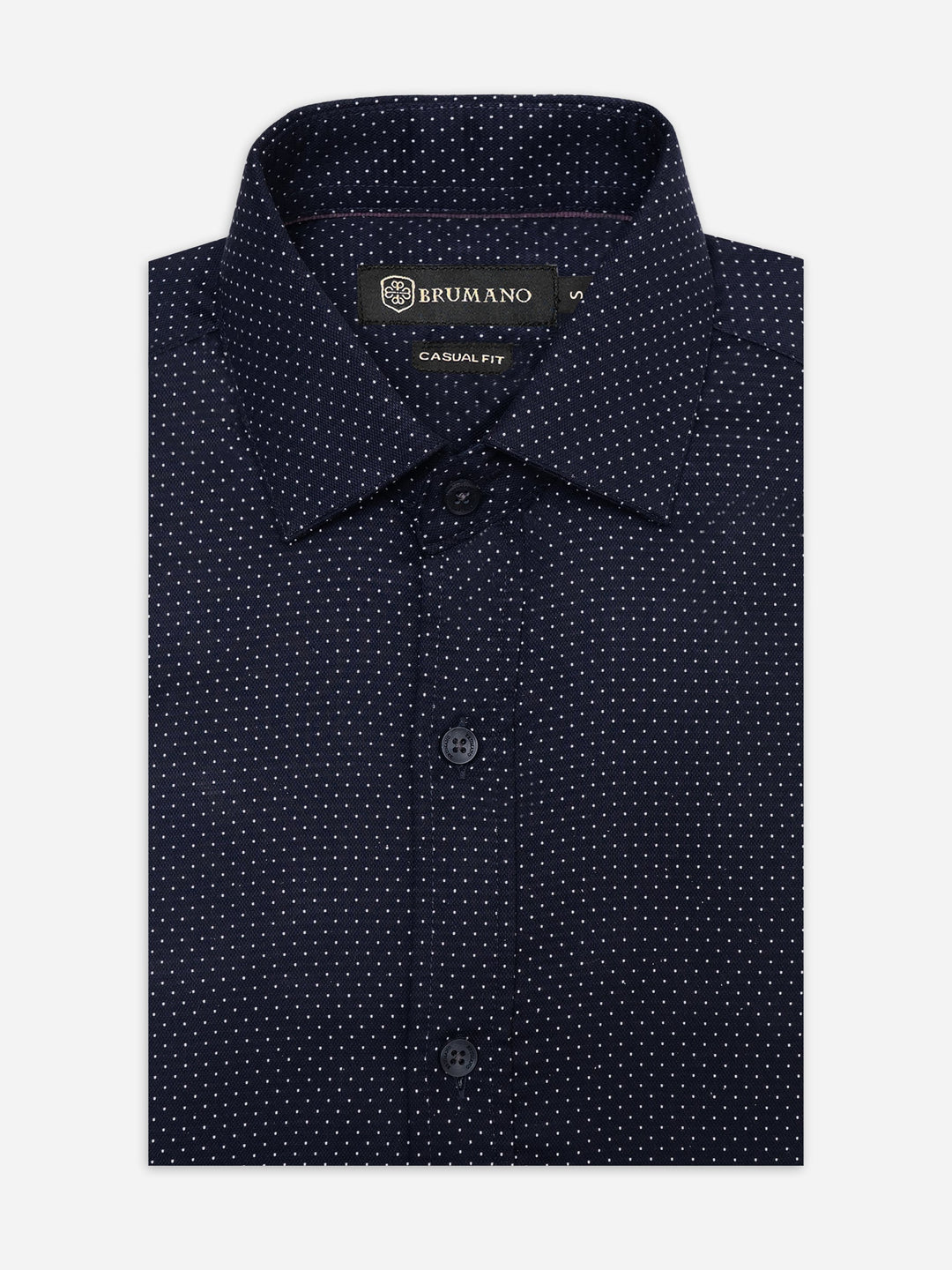 Brumano Ready To Wear Shirts Men 1 Piece Cotton Navy Blue & White Dobby Structured Shirt 0-31-025-4514 - Summer Collection