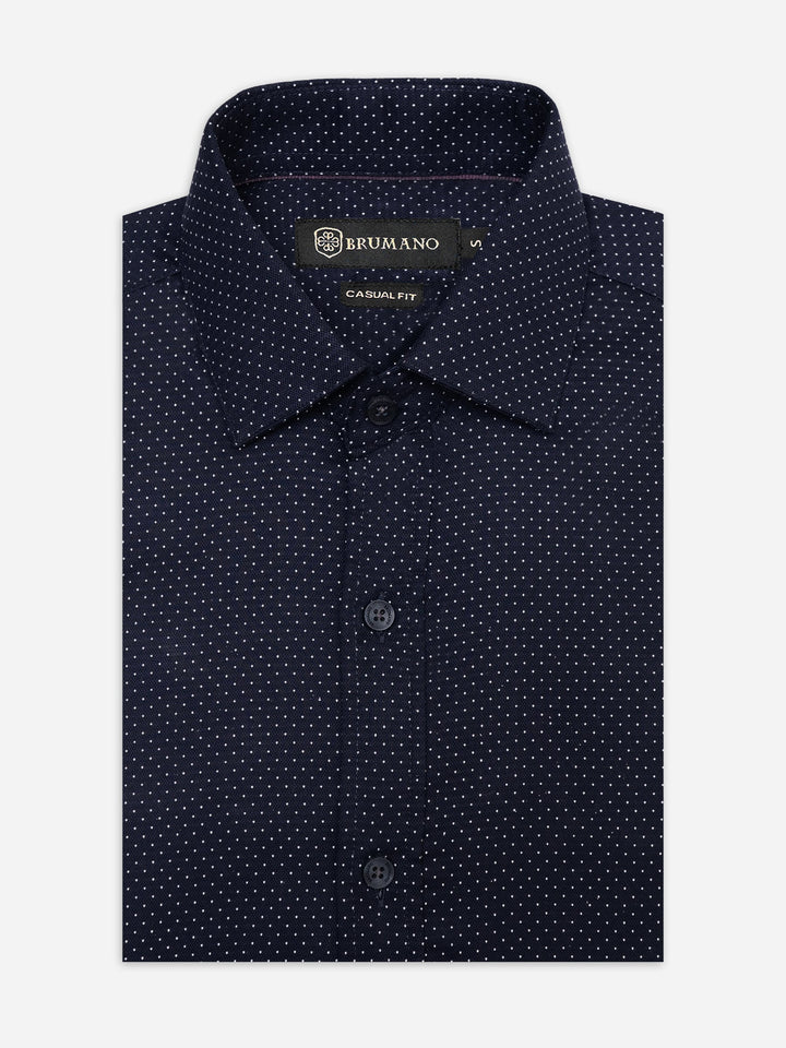 Brumano Ready To Wear Shirts Men 1 Piece Cotton Navy Blue & White Dobby Structured Shirt 0-31-025-4514 - Summer Collection