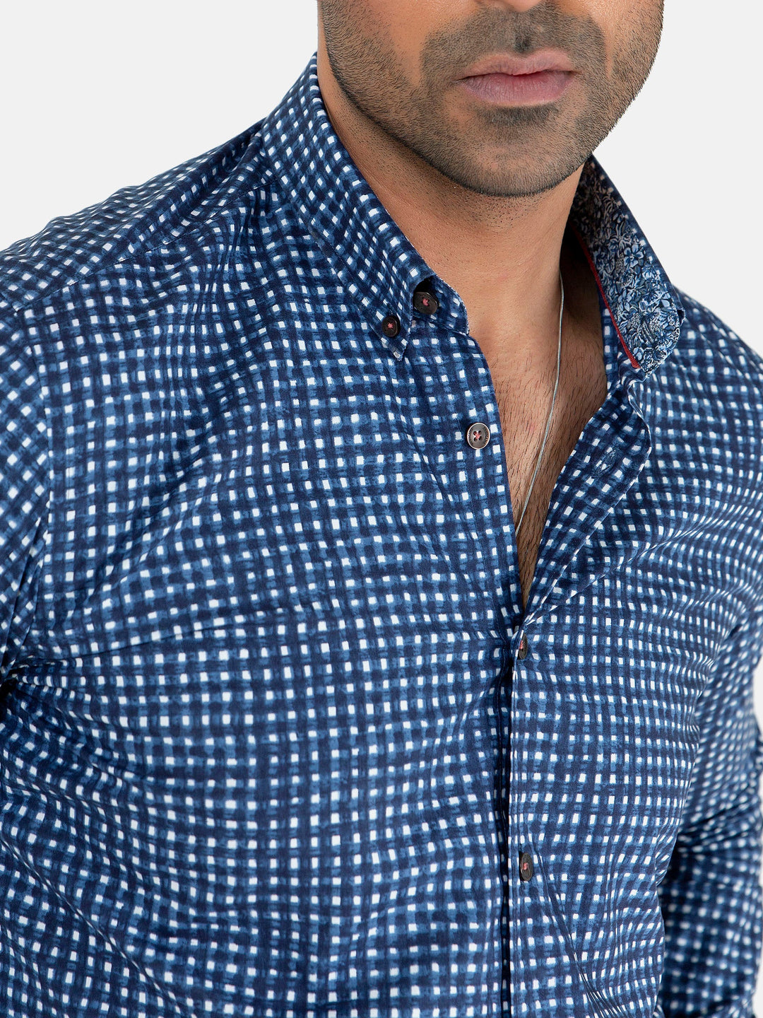 Brumano Ready To Wear Shirts Men 1 Piece Cotton Navy Blue & White Printed Button Down Shirt 0-31-023-2367 - Summer Collection