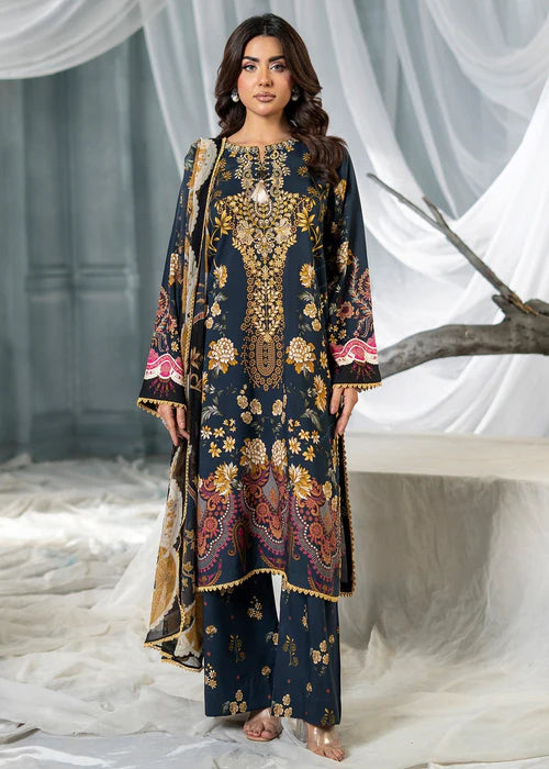 Meerak Women Embroidered Linen Navy Charm - Winter Collection