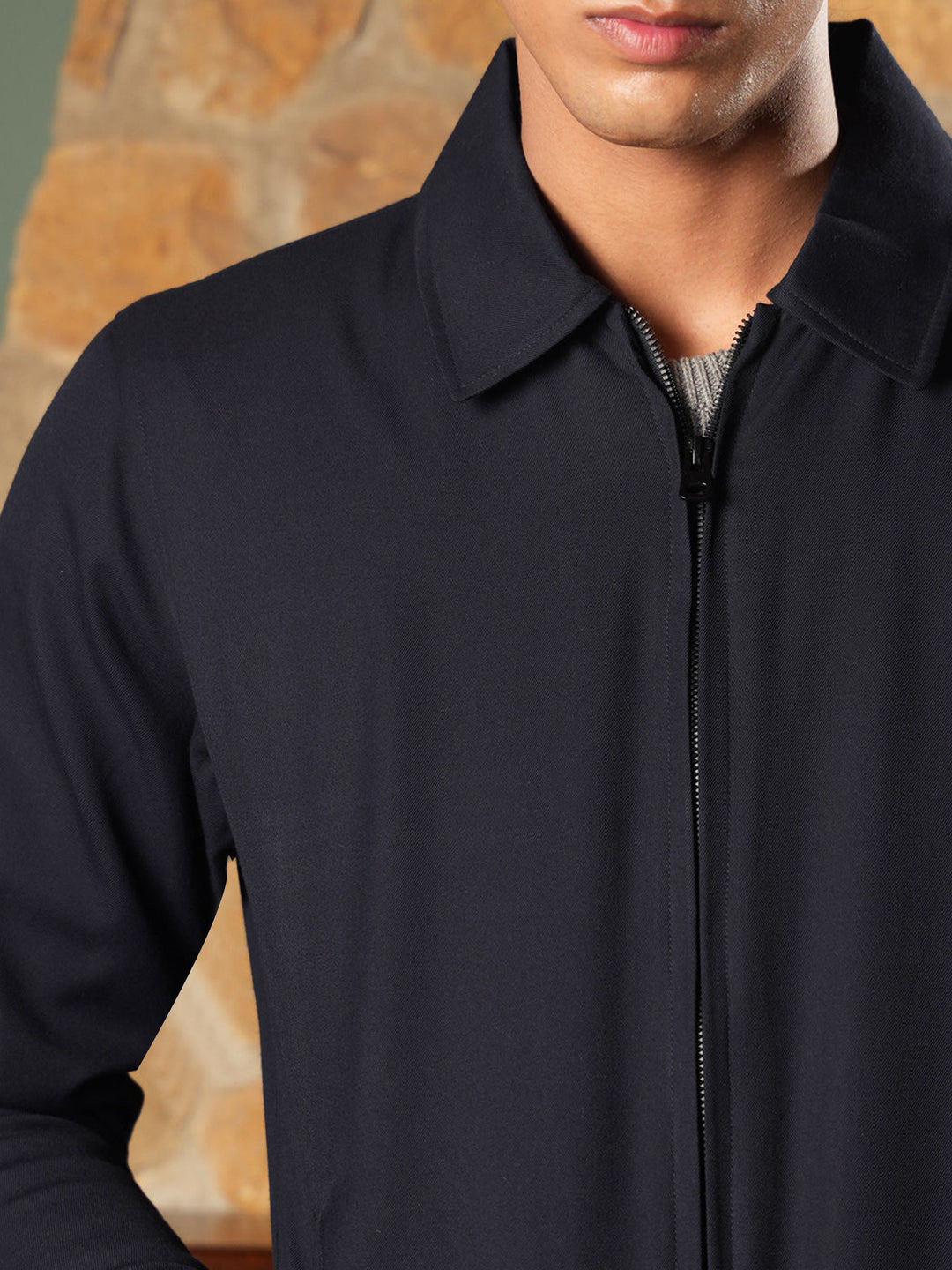 Brumano Mens RTW Solids Cotton Jacket Navy Twill Harrington Winter Collection