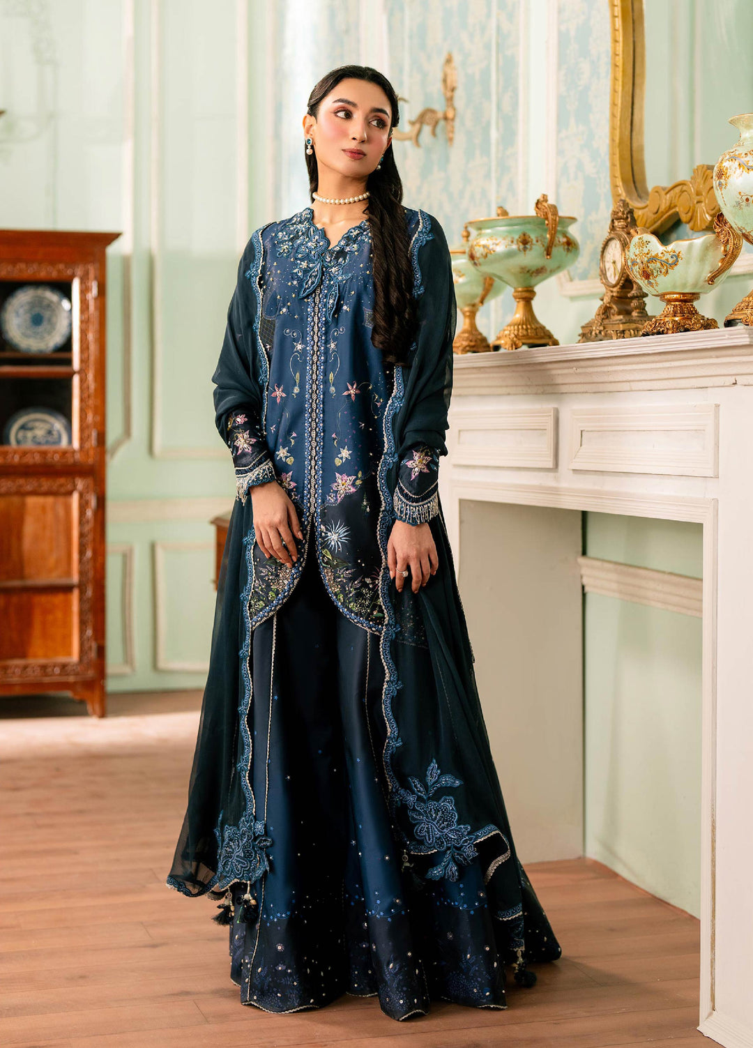 Luxe by Qalamkar Unstitched Embroidered Charmeuse Silk 3 Piece Suit QLK26UL Nerina QSL-06 - Festive Collection