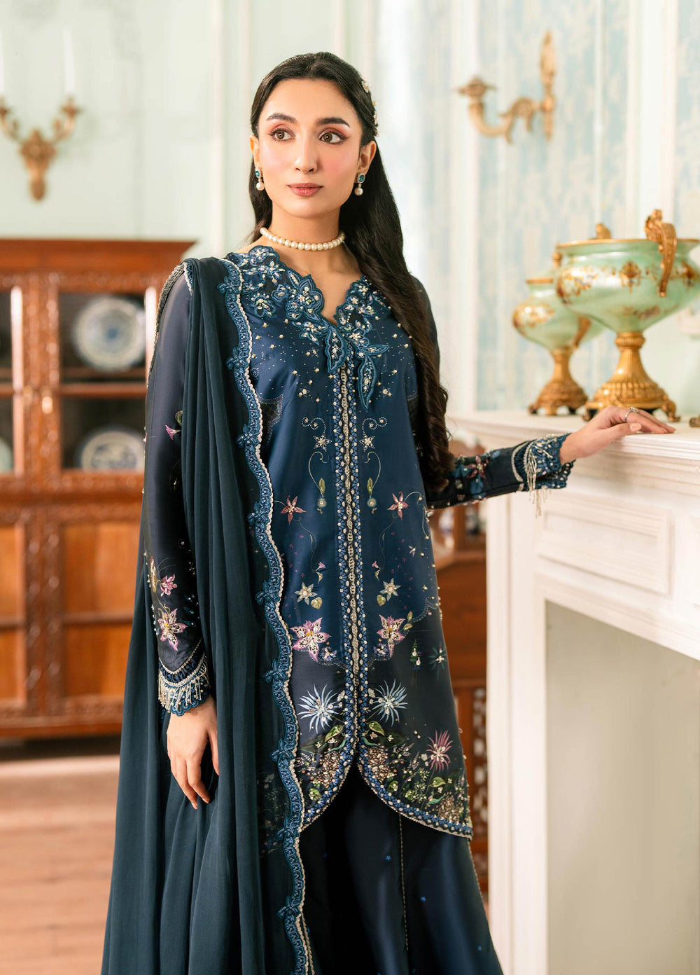 Luxe by Qalamkar Unstitched Embroidered Charmeuse Silk 3 Piece Suit QLK26UL Nerina QSL-06 - Festive Collection