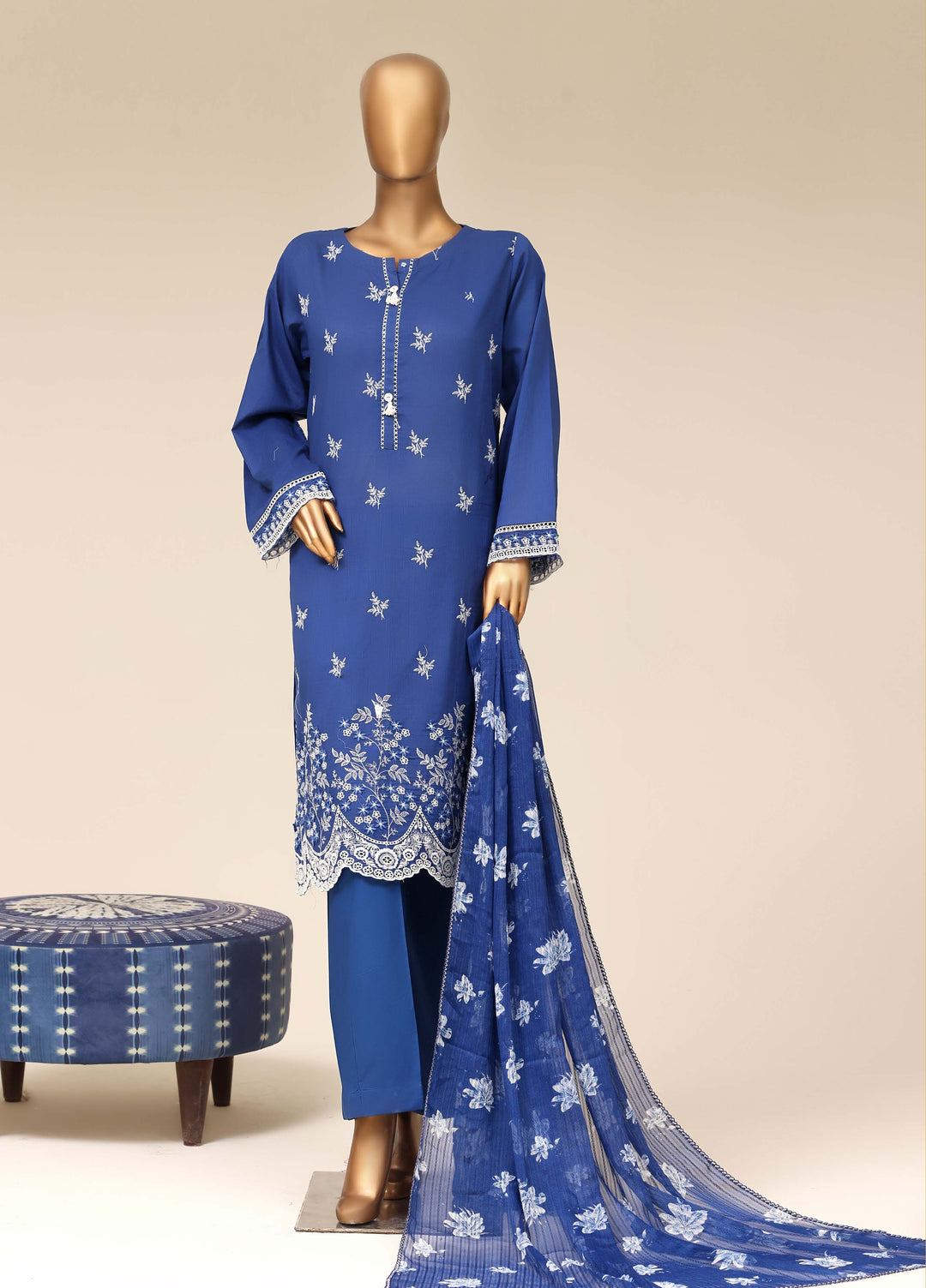HZ Textiles RTW Chikankari Lawn 3 Piece Suit HZ26PCL NIGHT BLUE SBE-3P-072 - Casual Collection