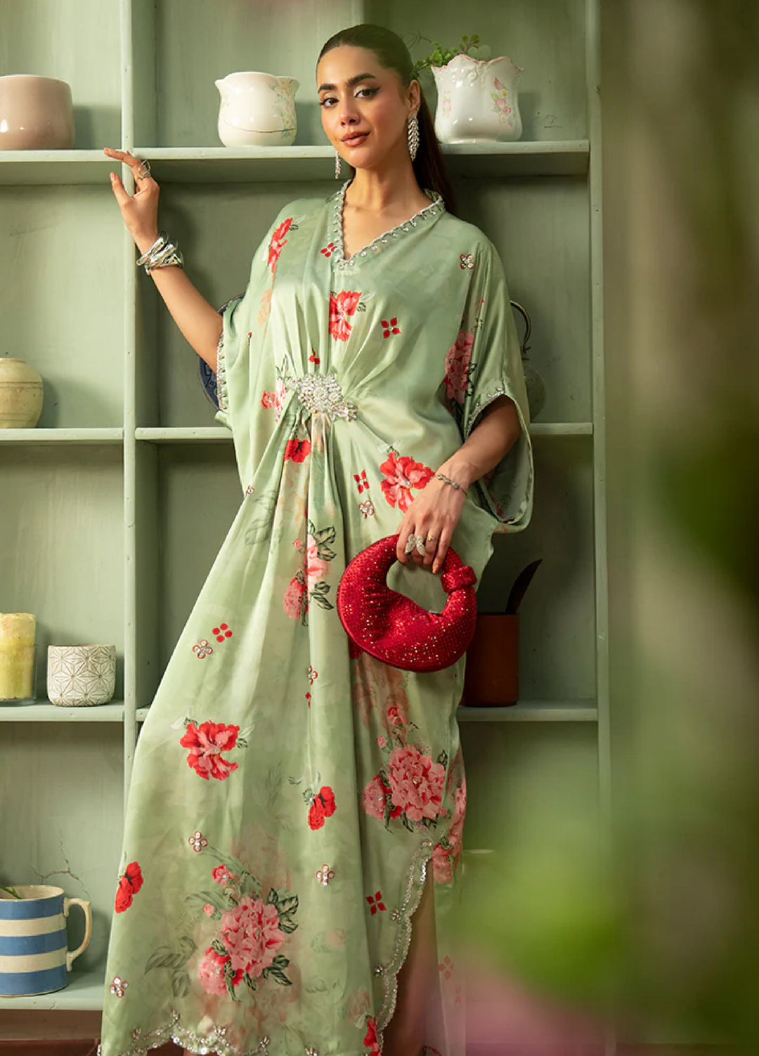 Celeste by Imrozia Pret Hand work Shamooz Silk Kaftaan SP-111 Nimbus