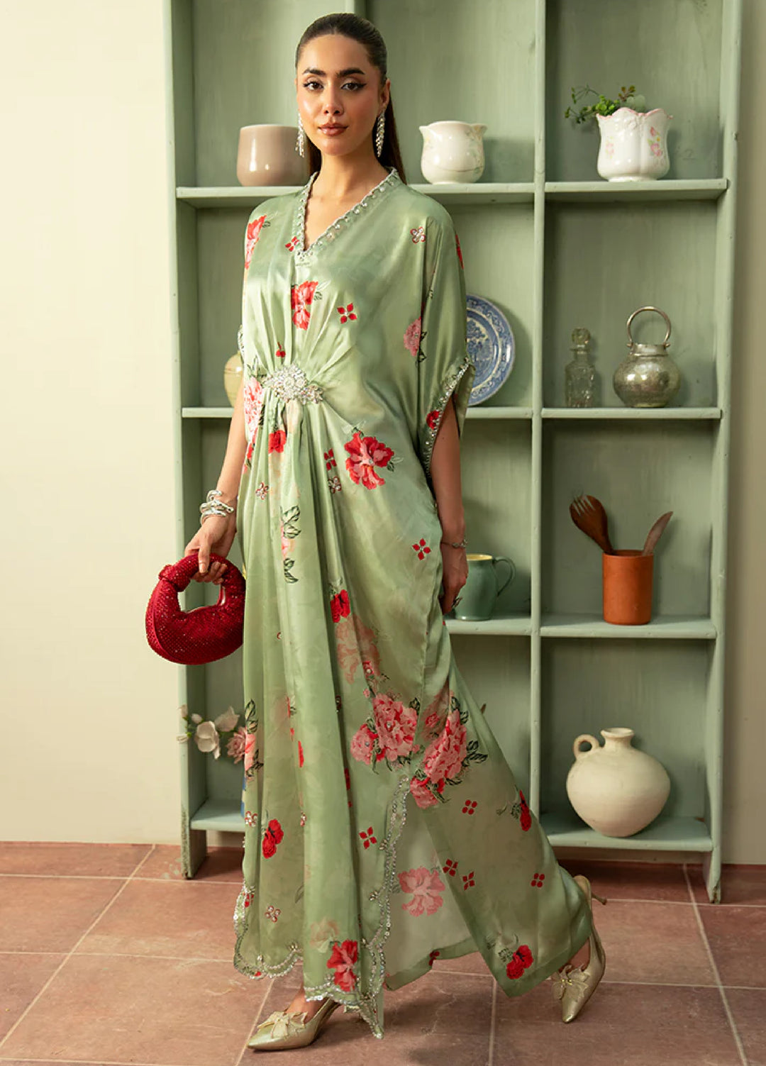 Celeste by Imrozia Pret Hand work Shamooz Silk Kaftaan SP-111 Nimbus