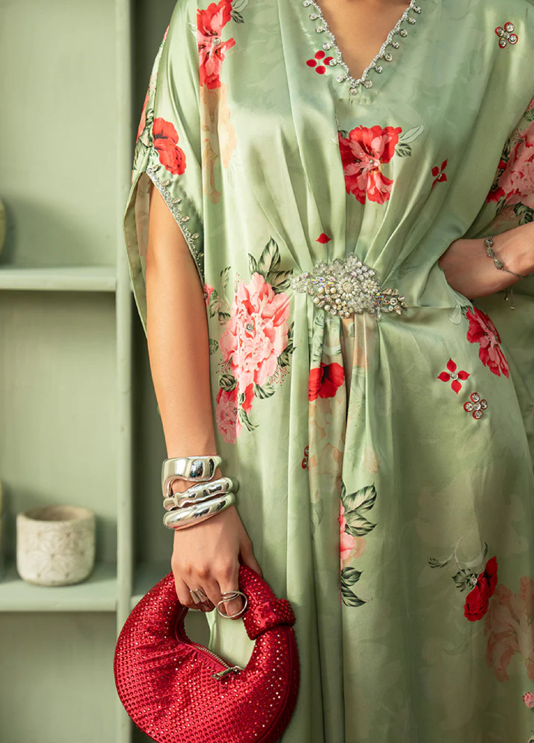 Celeste by Imrozia Pret Hand work Shamooz Silk Kaftaan SP-111 Nimbus