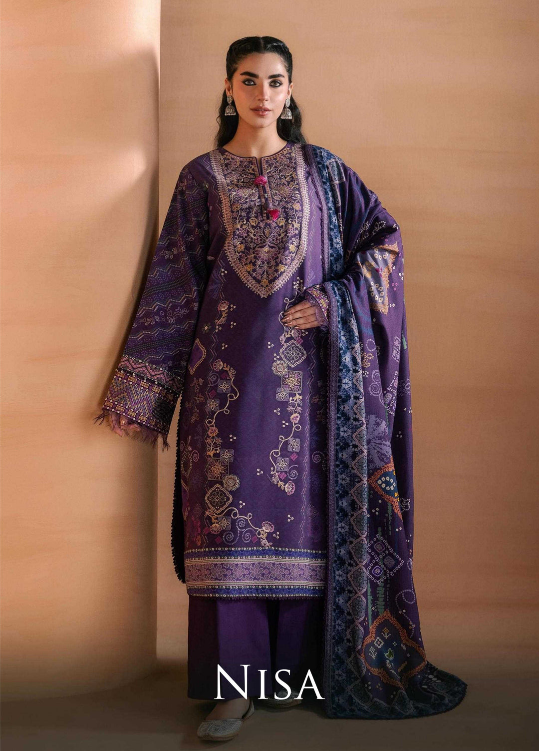 One Nation by Florent Unstitched Embroidered Viscose 3 Piece Suit FL26UON Nisa - Casual Collection