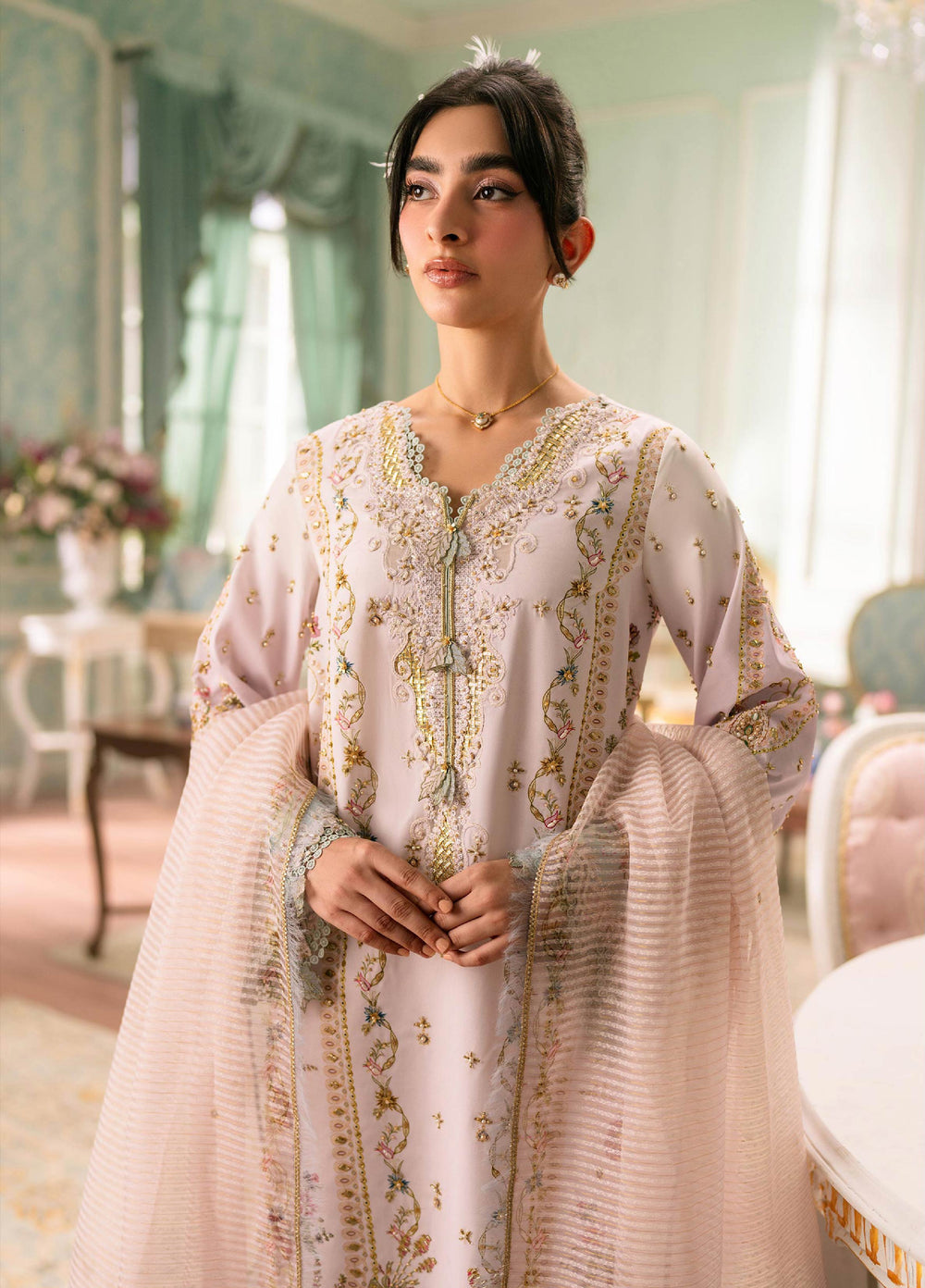 Luxe by Qalamkar Unstitched Embroidered Charmeuse Silk 3 Piece Suit QLK26UL Noa QSL-07 - Festive Collection
