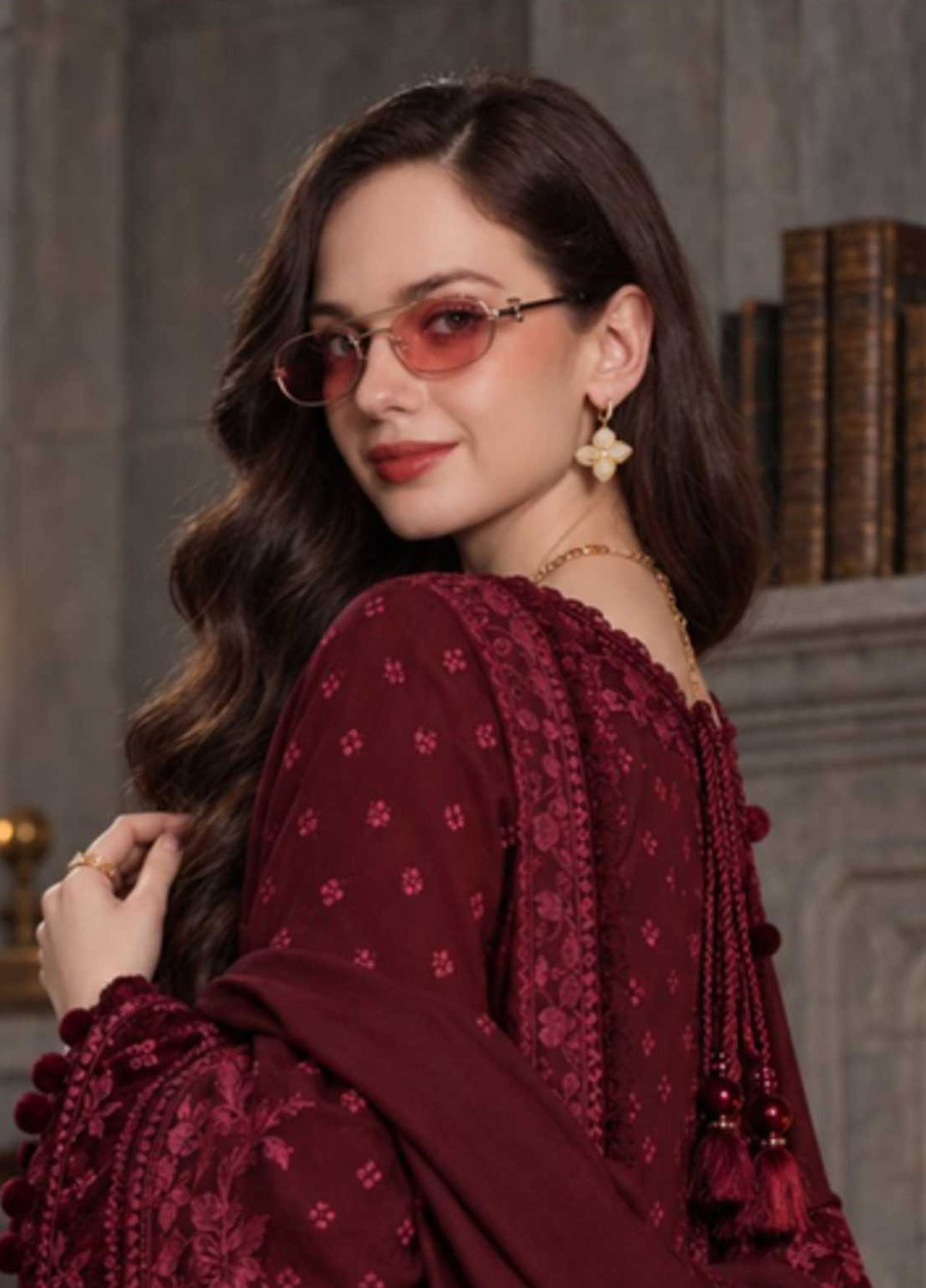 Noor Pashmina Shawl by Saadia Asad Unstitched Embroidered Khaddar 3 Piece Suit SA26UNW D2 - Winter Collection