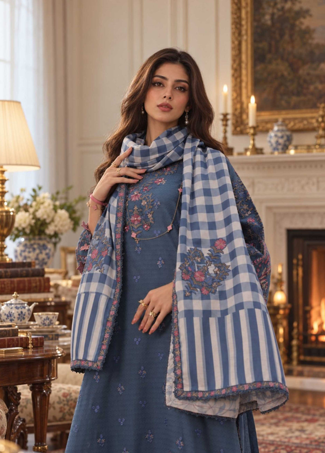 Noor Pashmina Shawl by Saadia Asad Unstitched Embroidered Jacquard 3 Piece Suit SA26UNW D3 - Winter Collection