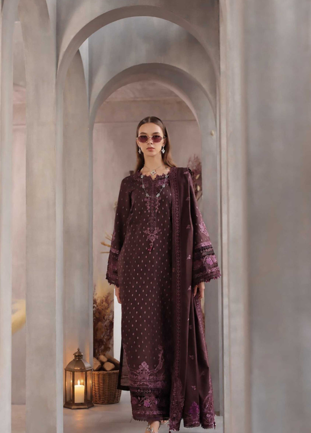 Noor Pashmina Shawl by Saadia Asad Unstitched Embroidered Khaddar 3 Piece Suit SA26UNW D10 - Winter Collection