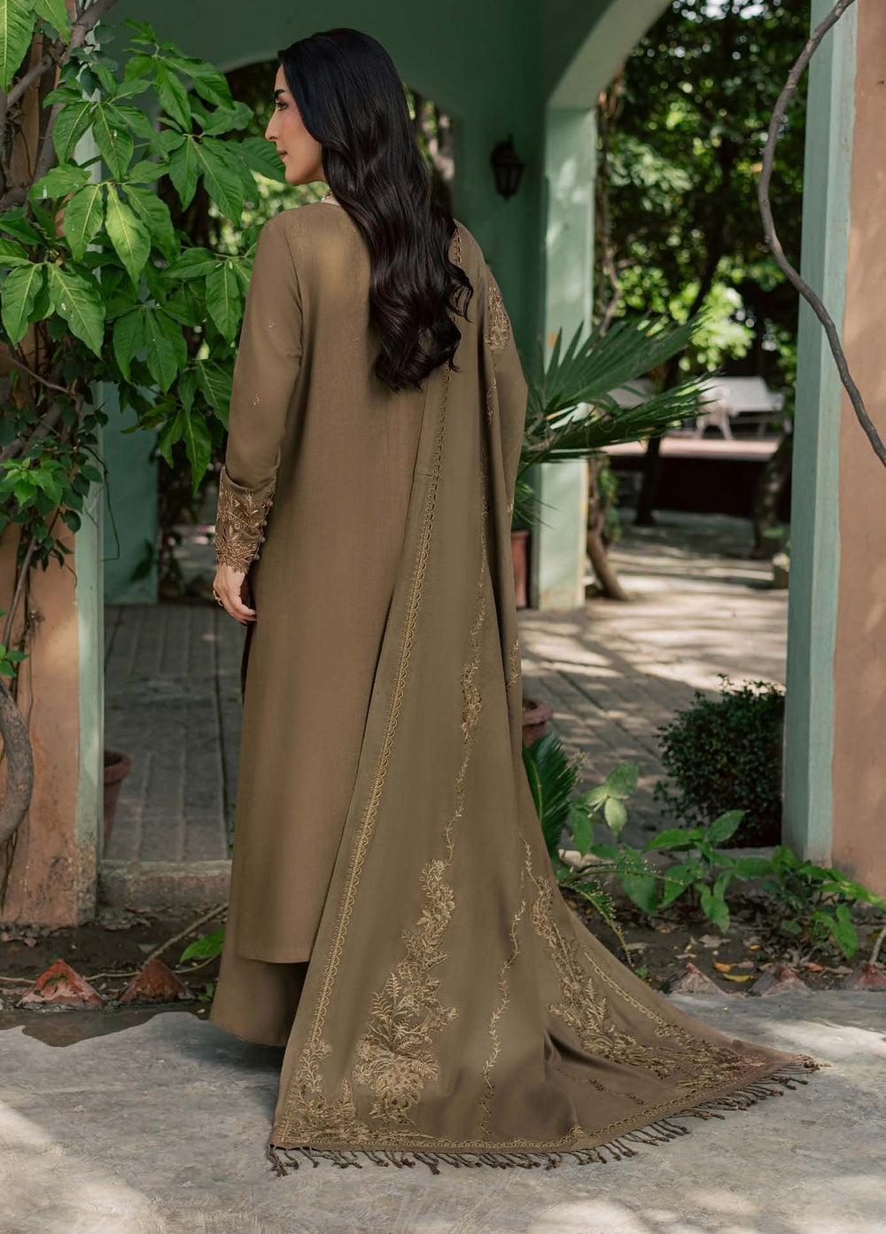 Pashmina Shawl by Nureh Unstitched Embroidered Leather Peach 3 Piece Suit NU26UPS NE-297 - Winter Collection