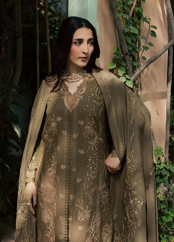 Pashmina Shawl by Nureh Unstitched Embroidered Leather Peach 3 Piece Suit NU26UPS NE-297 - Winter Collection