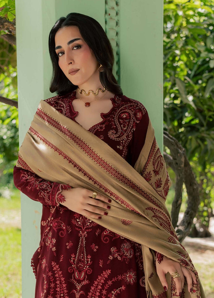 Pashmina Shawl by Nureh Unstitched Embroidered Leather Peach 3 Piece Suit NU26UPS NE-298 - Winter Collection