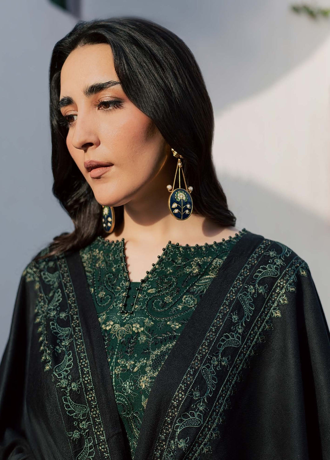 Pashmina Shawl by Nureh Unstitched Embroidered Leather Peach 3 Piece Suit NU26UPS NE-299 - Winter Collection