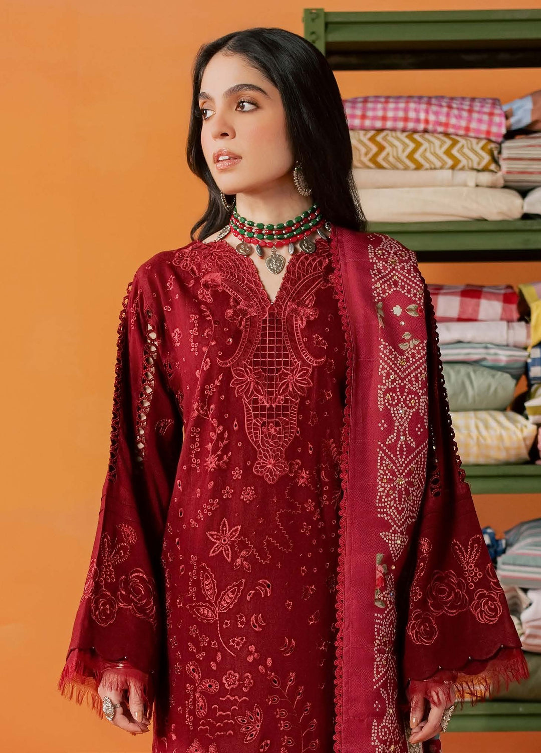 Bazar by Nureh Unstitched Embroidered Leather Peach 4 Piece Suit NU26UBL NE-290 - Festive Collection