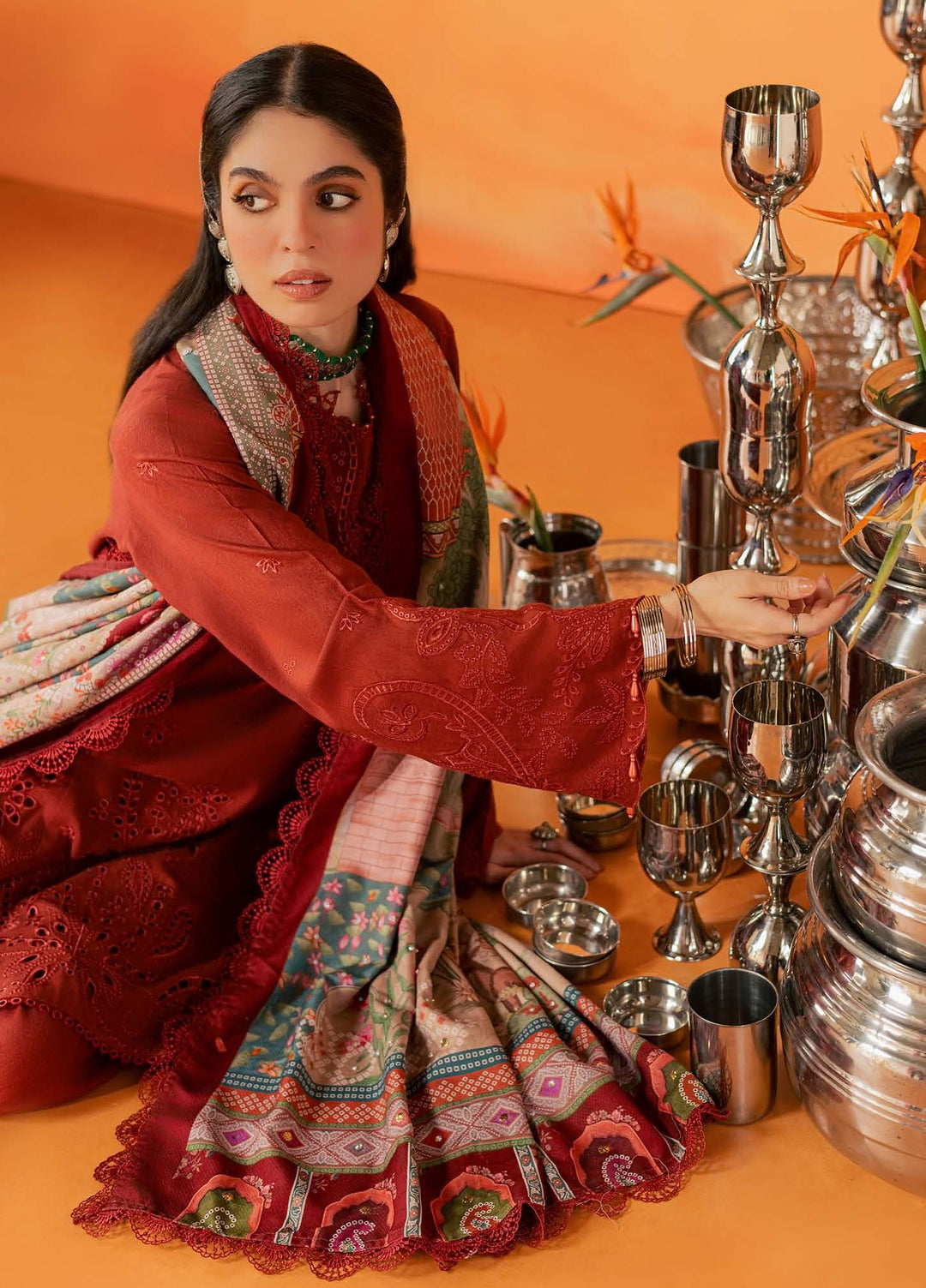 Bazar by Nureh Unstitched Embroidered Leather Peach 4 Piece Suit NU26UBL NE-292 - Festive Collection