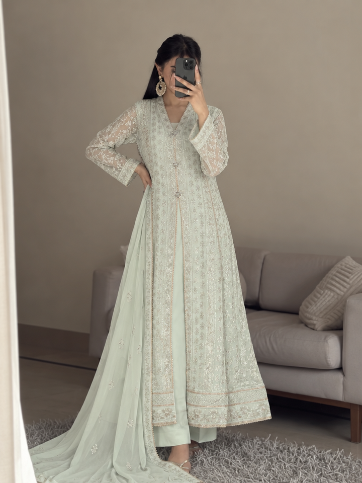 Rasm e Henna by Al Siyaab RTW Embroidered Chiffon 3 Piece Suit Noor e Nazakat Pistachio - Festive Collection