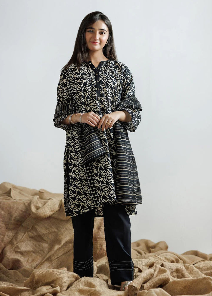 Senorita Girls Ready to Wear Girls Black and Fawn Casual 3 Piece Suit Cotton Lawn Printed GAD-03161 - Summer Collection
