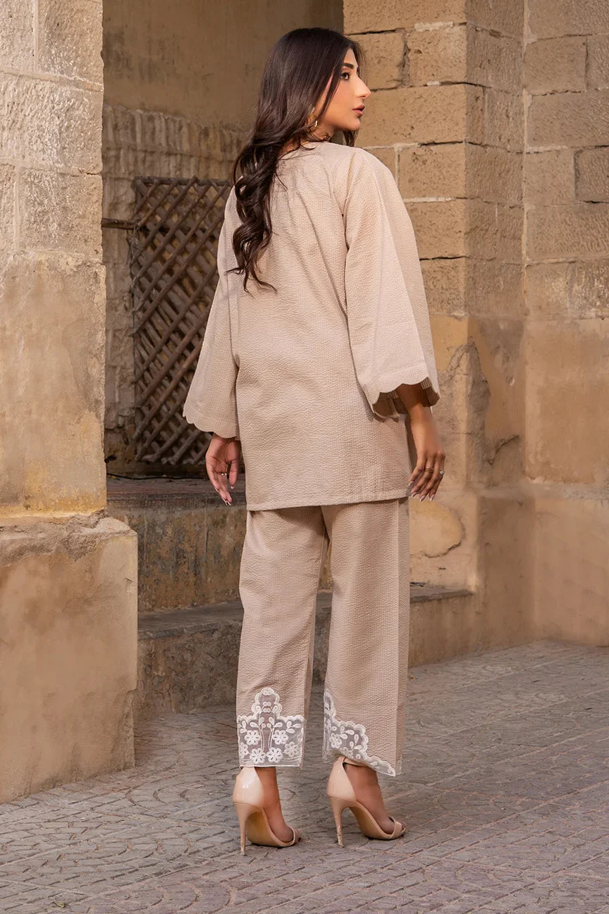 Dhaga Women Pret Embroidered Herringbone 2 Piece Suit Scaloppy Beige SS25DSE147 - Winter Collection