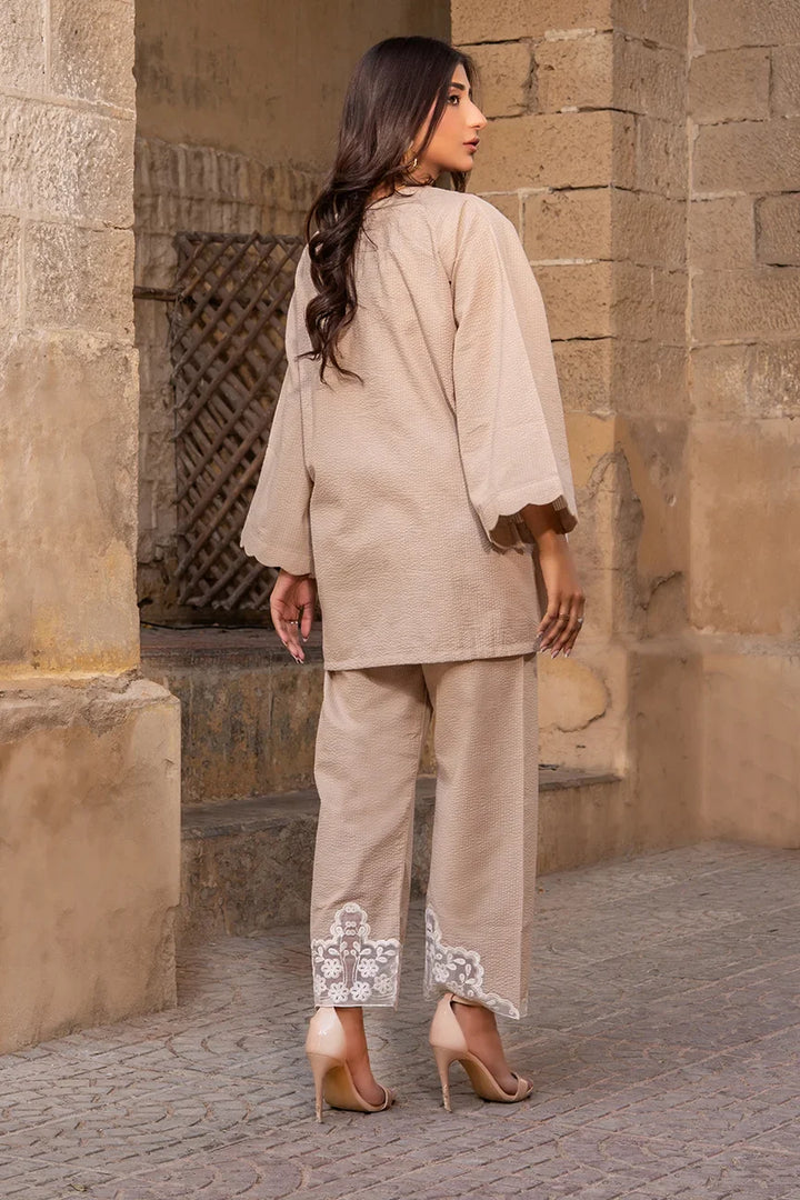 Dhaga Women Pret Embroidered Herringbone 2 Piece Suit Scaloppy Beige SS25DSE147 - Winter Collection