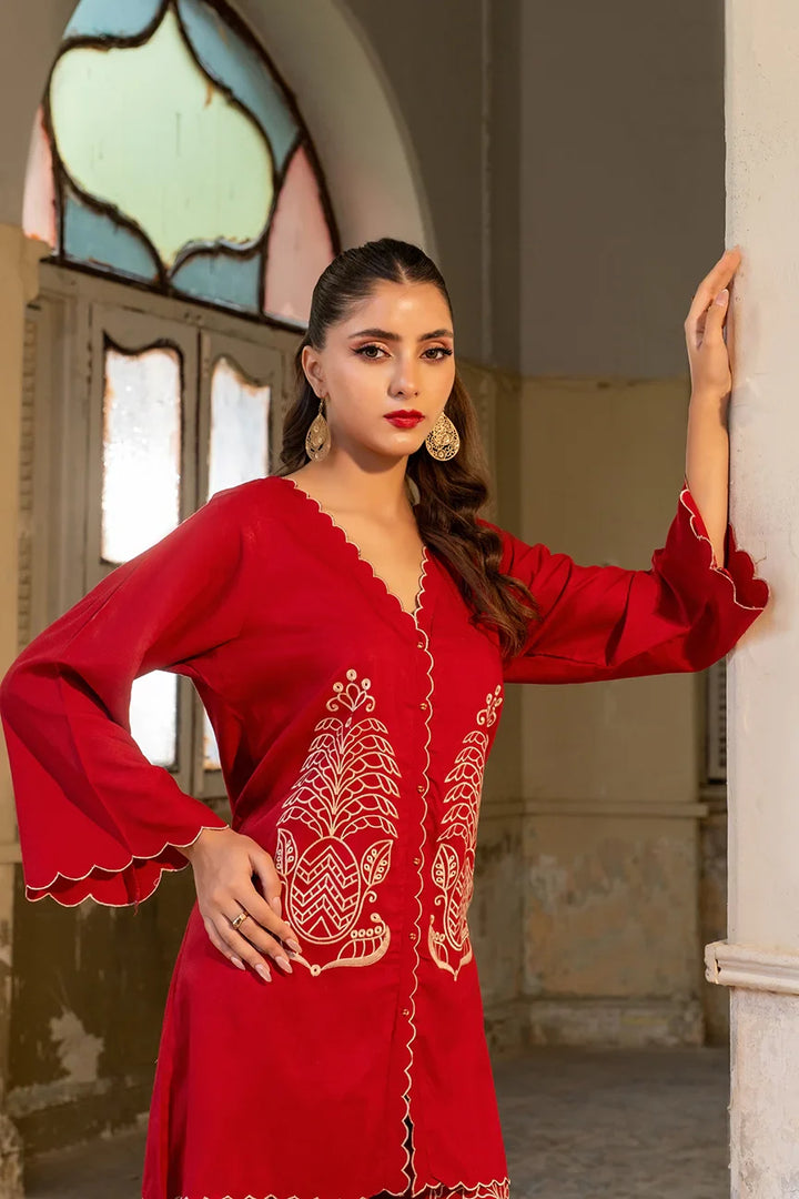 Dhaga Women Pret Embroidered 2 Piece poly cambric Persimmon SS25DSE148 - Summer Collection