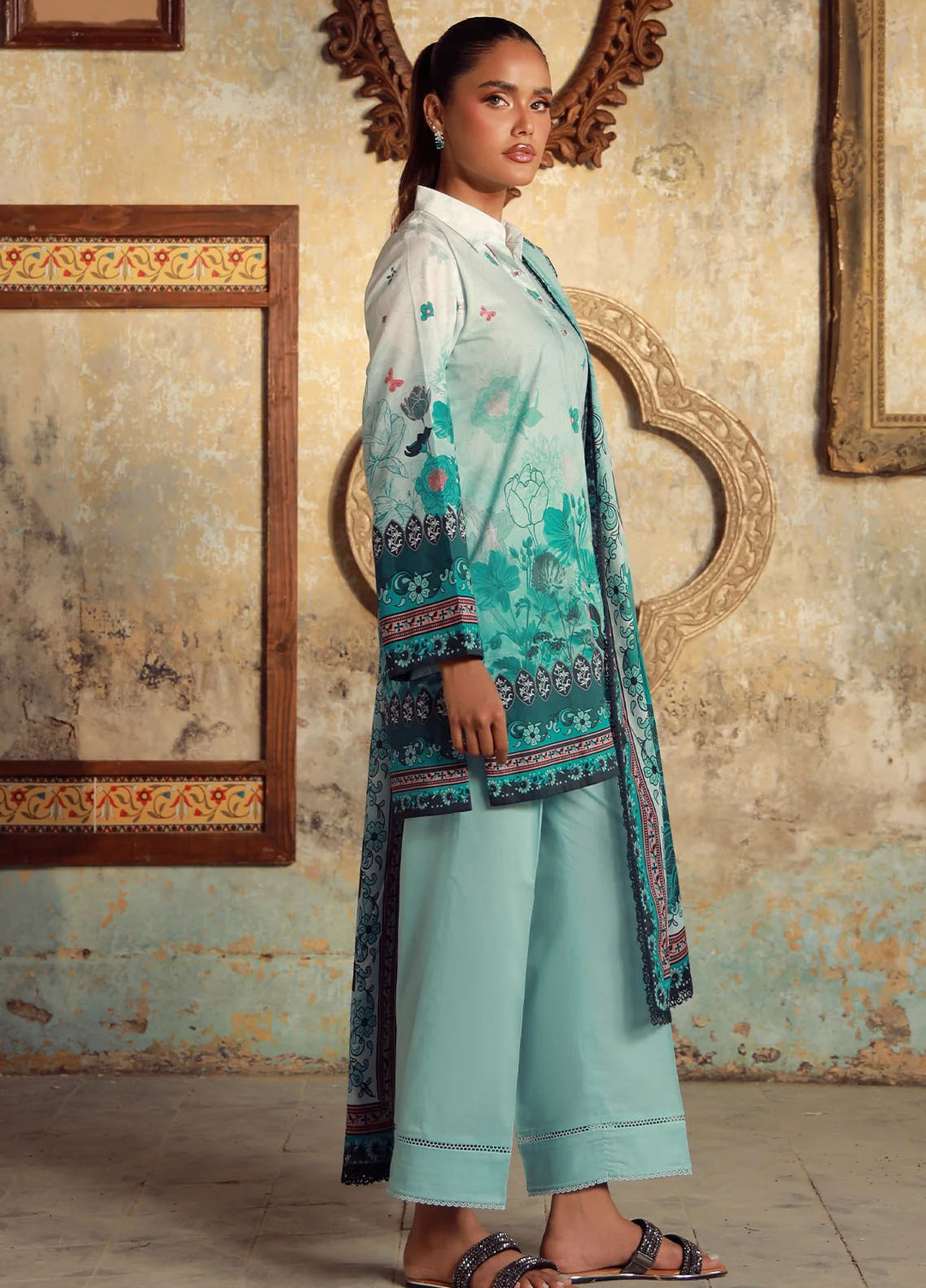 Elara by Sahar Embroidered Cambric Suits Unstitched 3 Piece SHR25EP Ocean Flora - Winter Collection