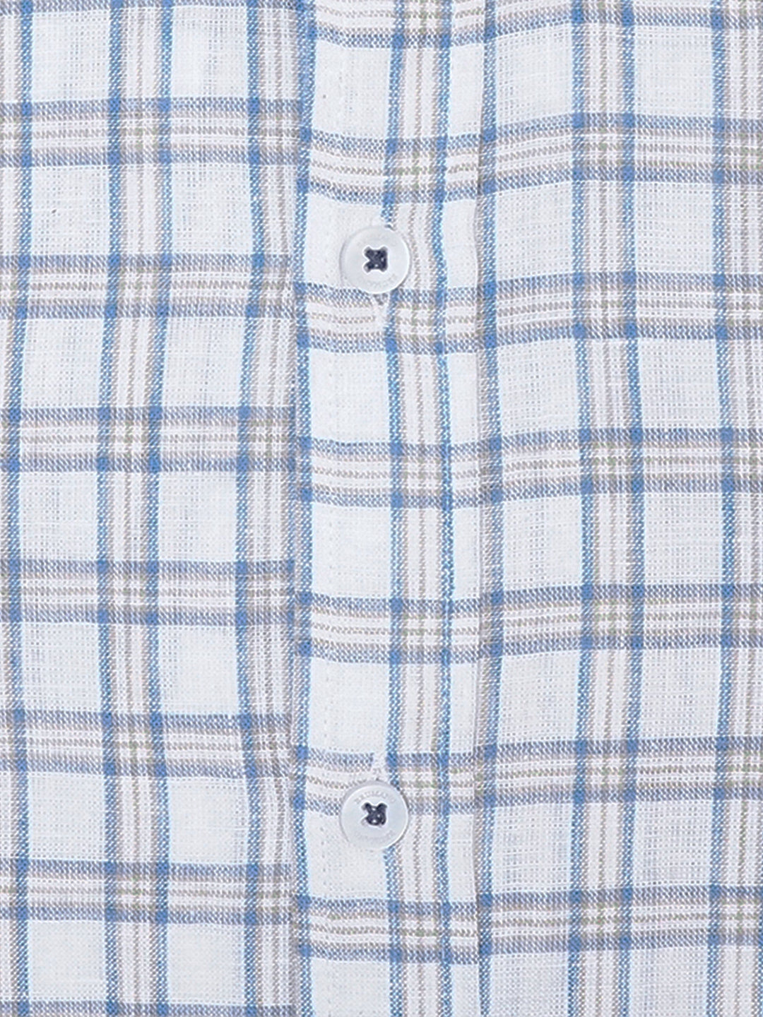 Brumano Ready To Wear Shirts Men 1 Piece Cotton Off-White & Blue Linen Button Down Shirt 0-31-025-4690 - Summer Collection